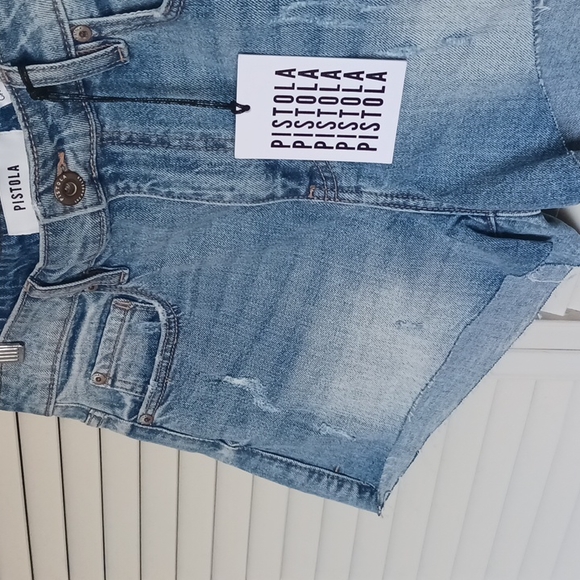 PISTOLA Light Wash, High Rise, Cut-off Denim Shorts, 29 - Picture 4 of 8